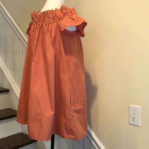 FREE PEOPLE Boho Gathered Collar Off The Shoulder Dress w. Pockets Sz Small - Picture 4 of 5